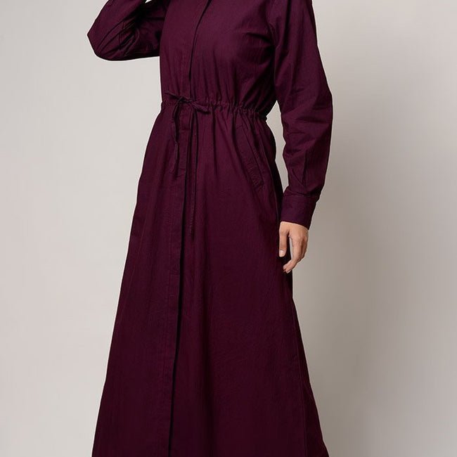 Drawstring Detail Everyday Wear Shirt Style Abaya Dress