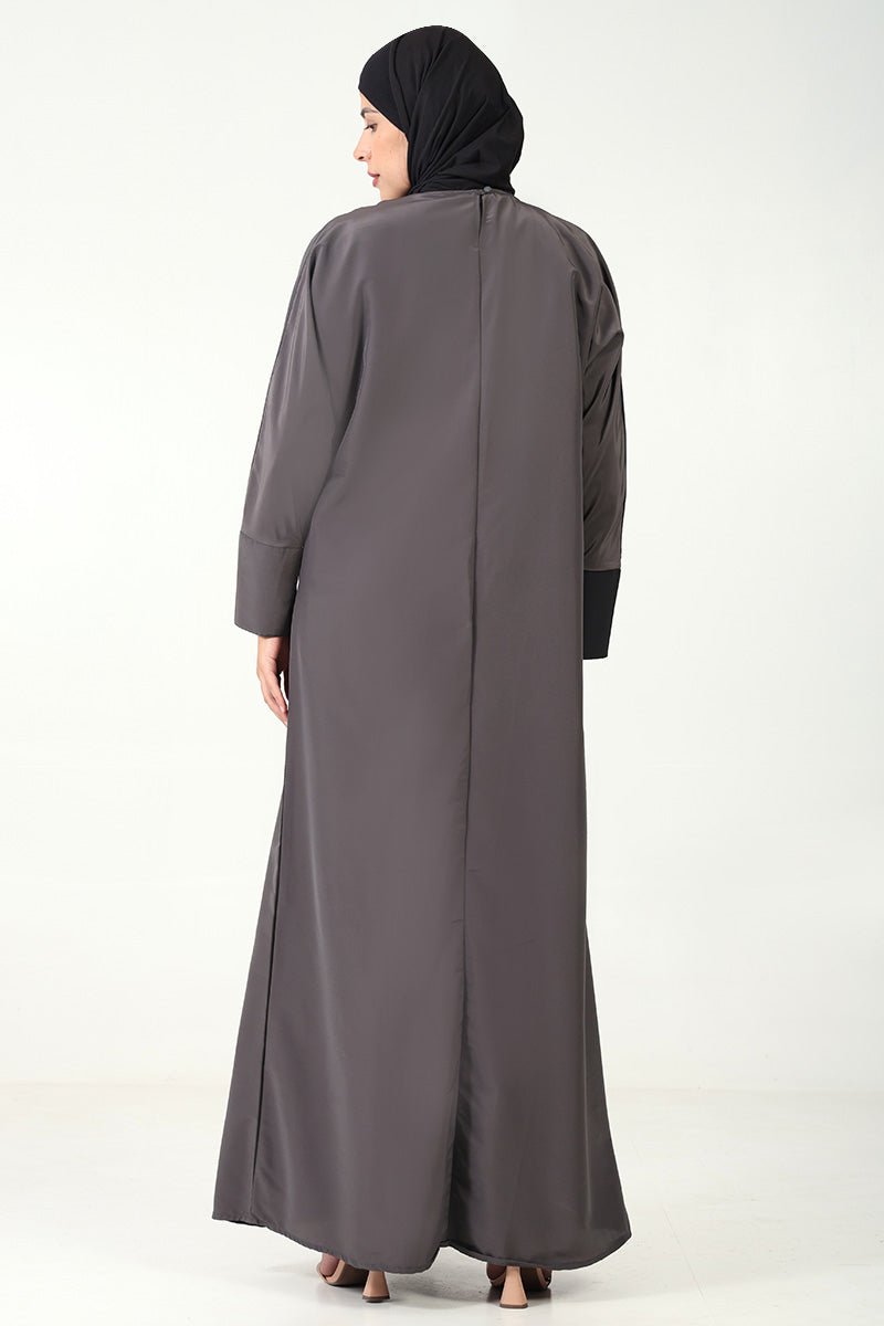 Dual - Tone Kashibo Abaya ??Overlap Neck & Front Wrap Style - EastEssence.com