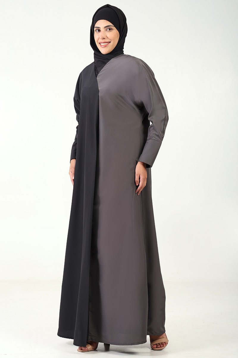 Dual - Tone Kashibo Abaya ??Overlap Neck & Front Wrap Style - EastEssence.com