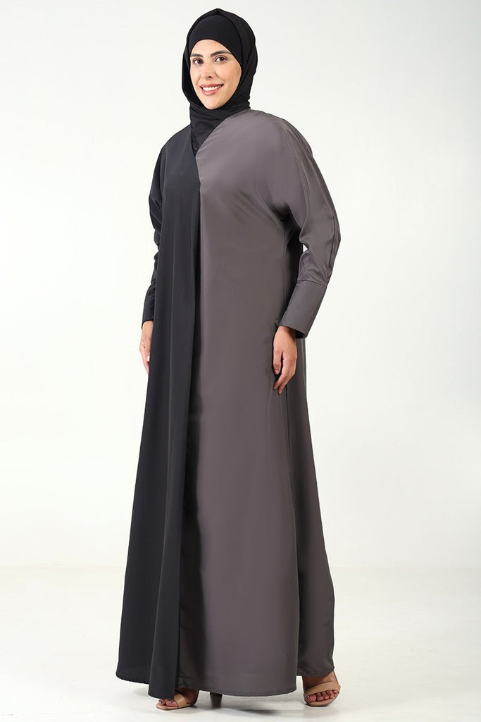 Dual - Tone Kashibo Abaya – Overlap Neck & Front Wrap Style - EastEssence.com