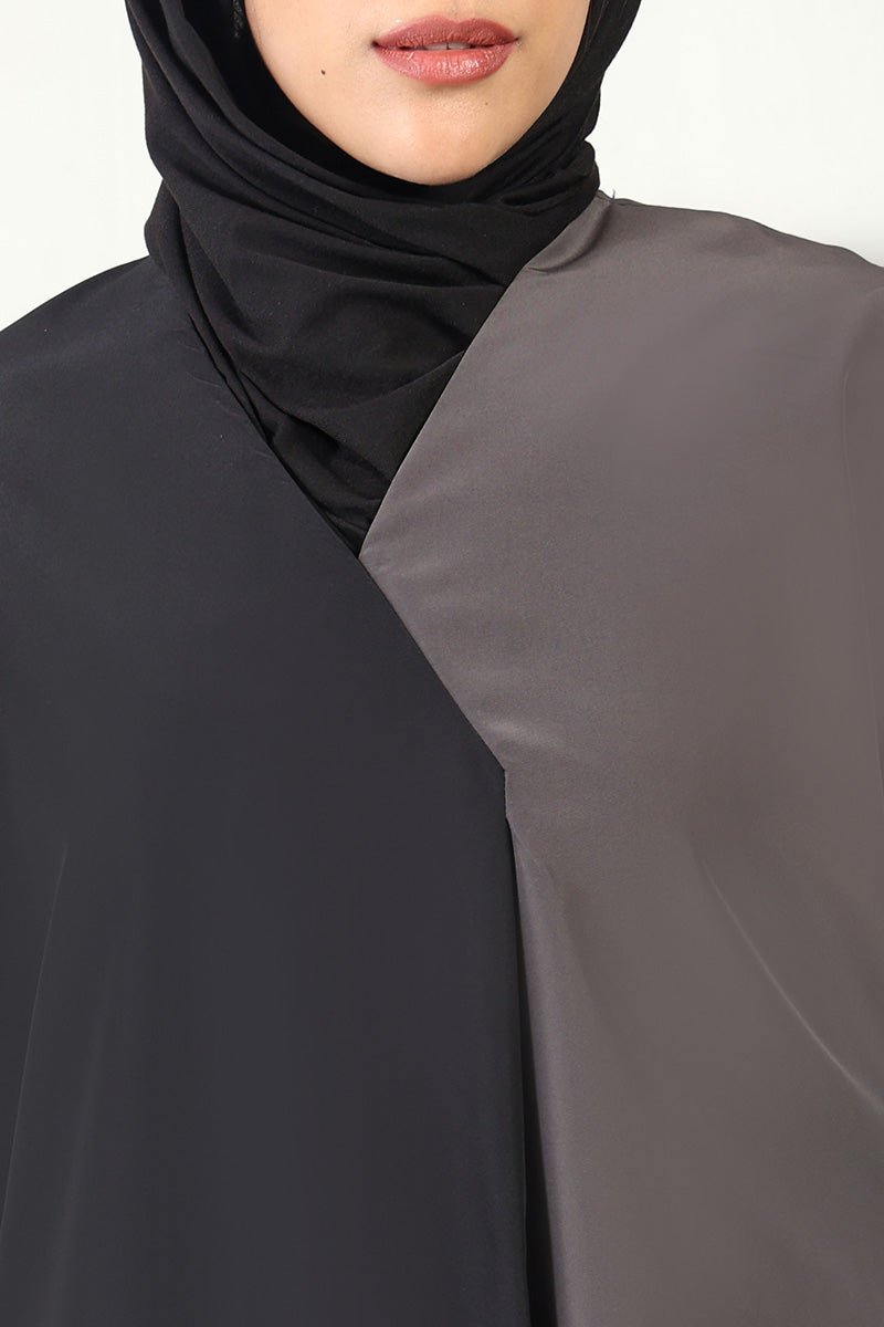 Dual - Tone Kashibo Abaya ??Overlap Neck & Front Wrap Style - EastEssence.com