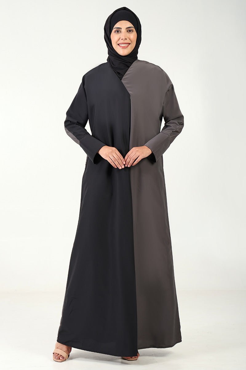 Dual - Tone Kashibo Abaya ??Overlap Neck & Front Wrap Style - EastEssence.com