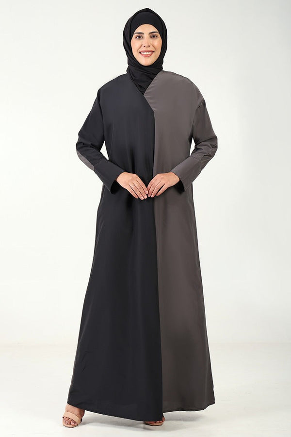 Dual - Tone Kashibo Abaya ??Overlap Neck & Front Wrap Style - EastEssence.com