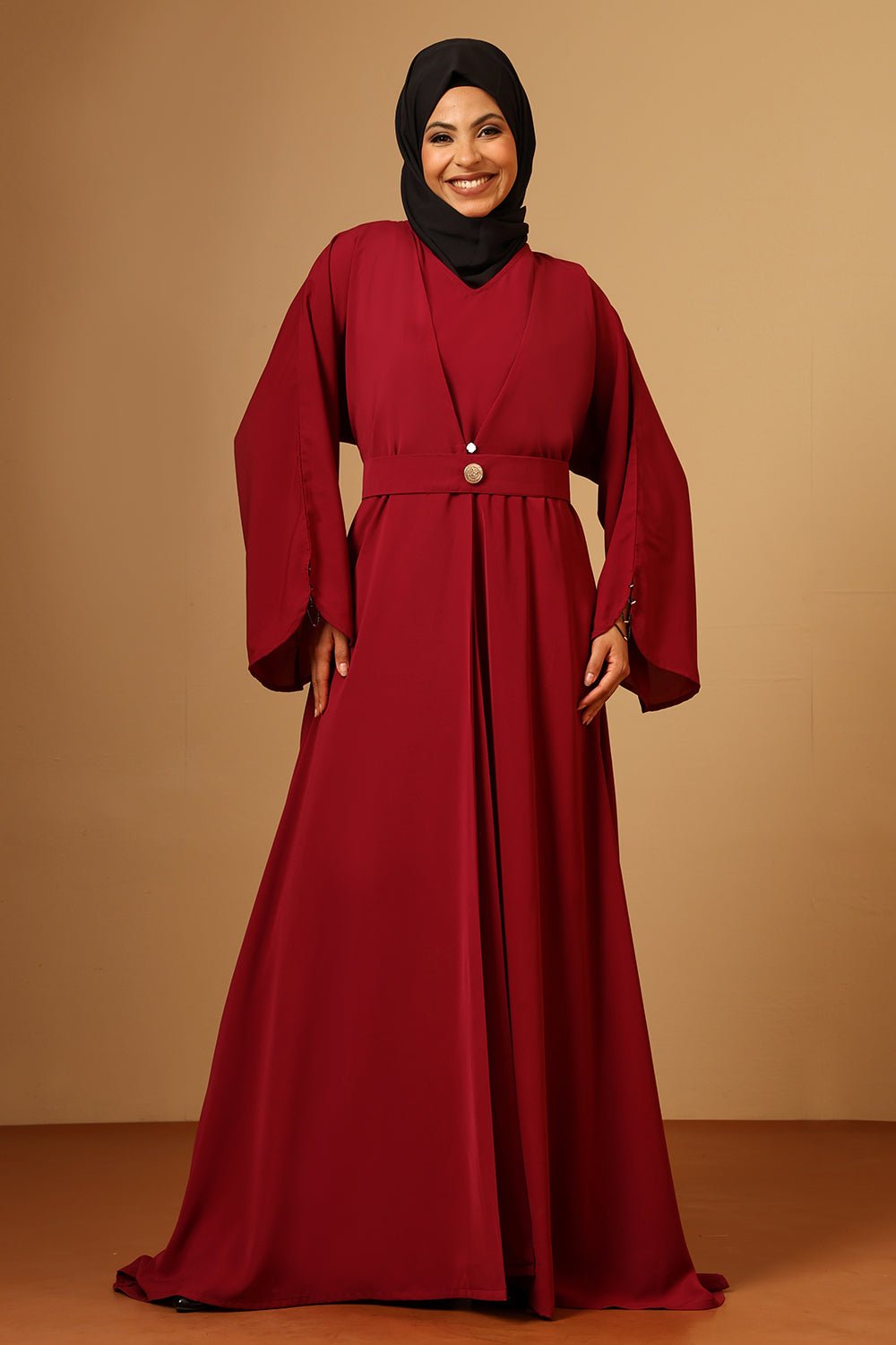 Dubay style modest abaya with inner and belt - EastEssence.com