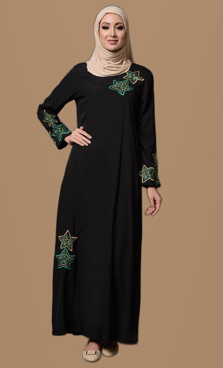 Abaya arabe à motifs étoiles brodés