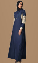 Abaya en jersey à contraste de couleurs - Bleu marine