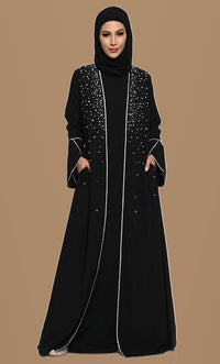 Nida Layered Abaya with Pearl, Stone & Embroidery