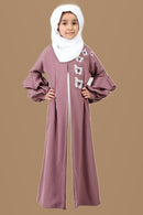 Abaya en crêpe double épaisseur avec broderie et doublure contrastante – Violet