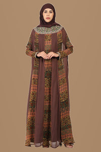 Abaya caftan en mousseline imprimée avec doublure