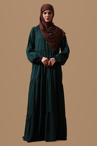 Ensemble robe abaya évasée et hijab avec panneau en dentelle