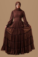 Mocha Grace Tiered Flared Maxi Abaya