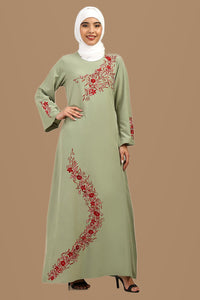 Ensemble robe abaya évasée et hijab avec panneau en dentelle