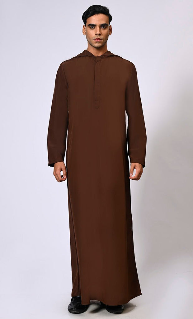 Effortlessly Stylish Men's Brown Hooded Thobe - Final Sale - EastEssence.com