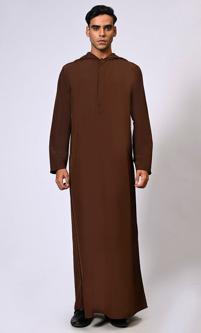 Effortlessly Stylish Men's Brown Hooded Thobe - Final Sale - EastEssence.com