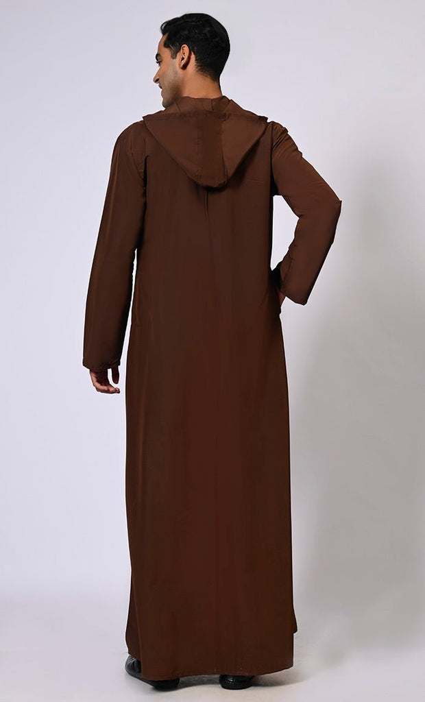 Effortlessly Stylish Men's Brown Hooded Thobe - Final Sale - EastEssence.com