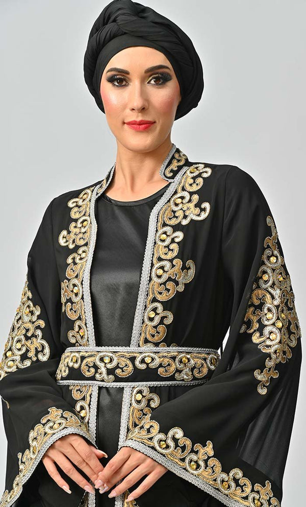 Egypt Moroccan Style Detailed Embroidery On Georgette And Included Black Satin Inner - Final Sale - EastEssence.com