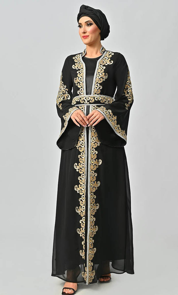 Egypt Moroccan Style Detailed Embroidery On Georgette And Included Black Satin Inner - Final Sale - EastEssence.com