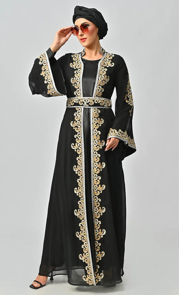 Egypt Moroccan Style Detailed Embroidery On Georgette And Included Black Satin Inner - Final Sale - EastEssence.com