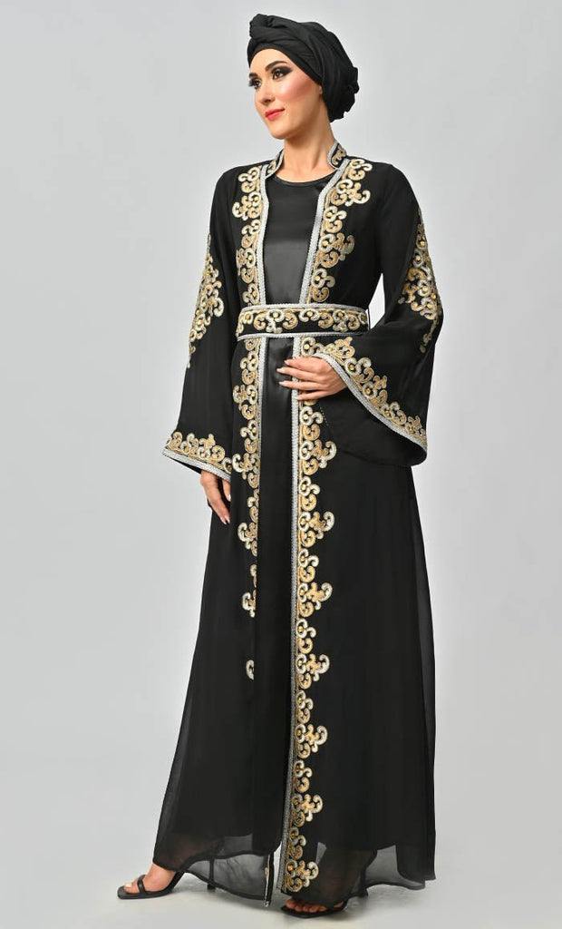 Egypt Moroccan Style Detailed Embroidery On Georgette And Included Black Satin Inner - Final Sale - EastEssence.com