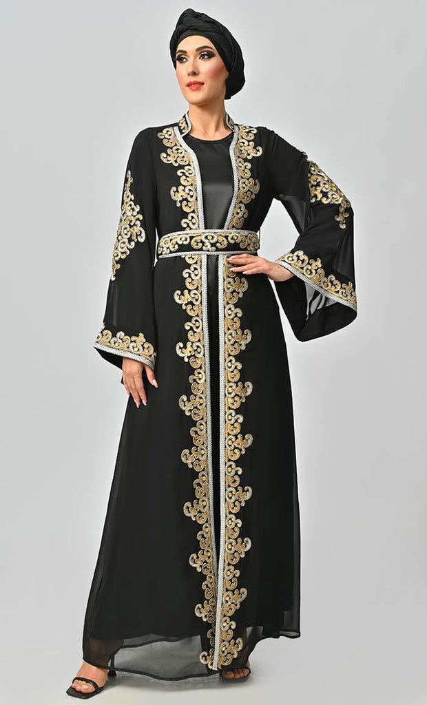 Egypt Moroccan Style Detailed Embroidery On Georgette And Included Black Satin Inner - Final Sale - EastEssence.com