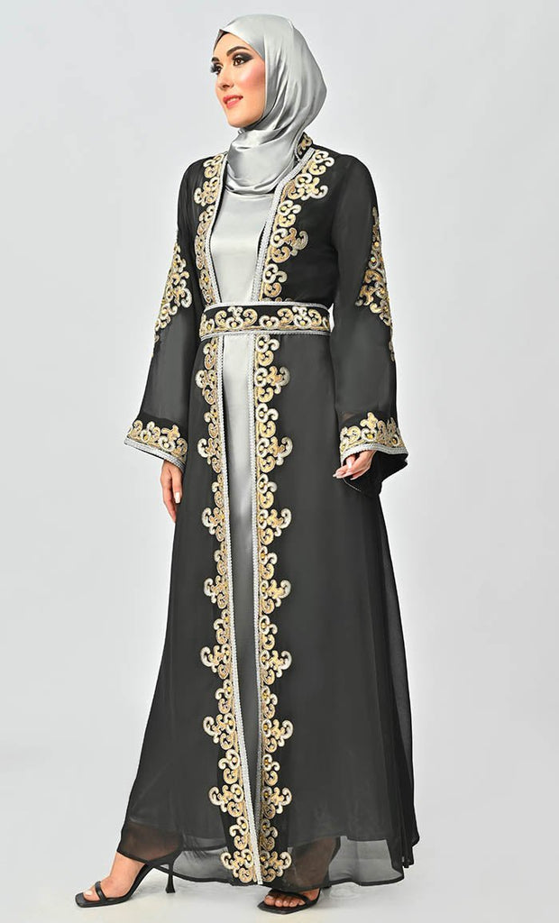 Egypt Moroccan Style Detailed Embroidery On Georgette And Included Grey Satin Inner - Final Sale - EastEssence.com