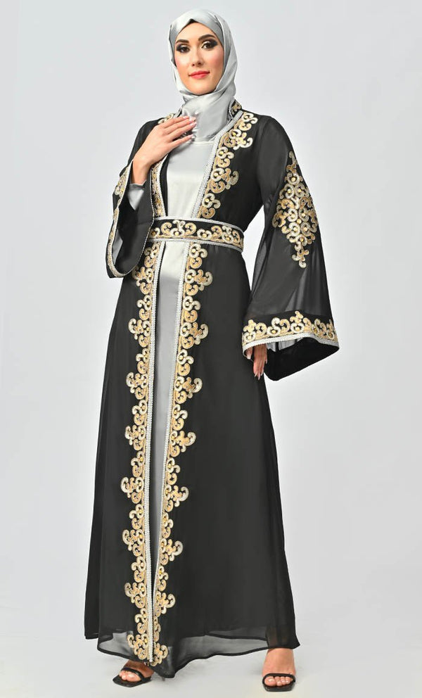 Egypt Moroccan Style Detailed Embroidery On Georgette And Included Grey Satin Inner - Final Sale - EastEssence.com