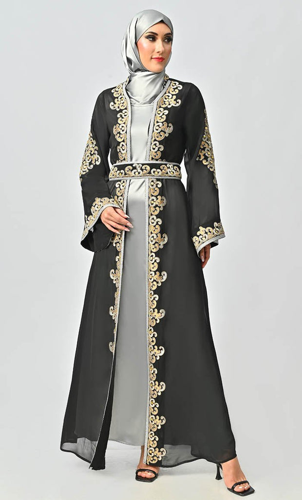 Egypt Moroccan Style Detailed Embroidery On Georgette And Included Grey Satin Inner - Final Sale - EastEssence.com