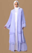 Elegance in Layers: Blue Layered Shrug with Satin Lining - EastEssence.com