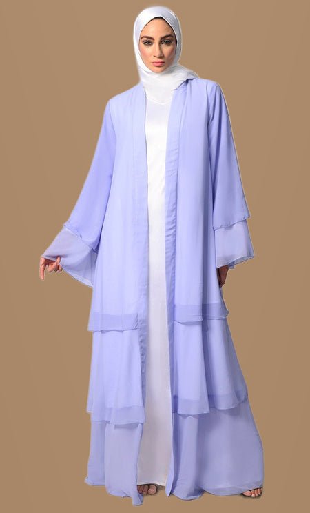 Elegance in Layers: Blue Layered Shrug with Satin Lining - EastEssence.com