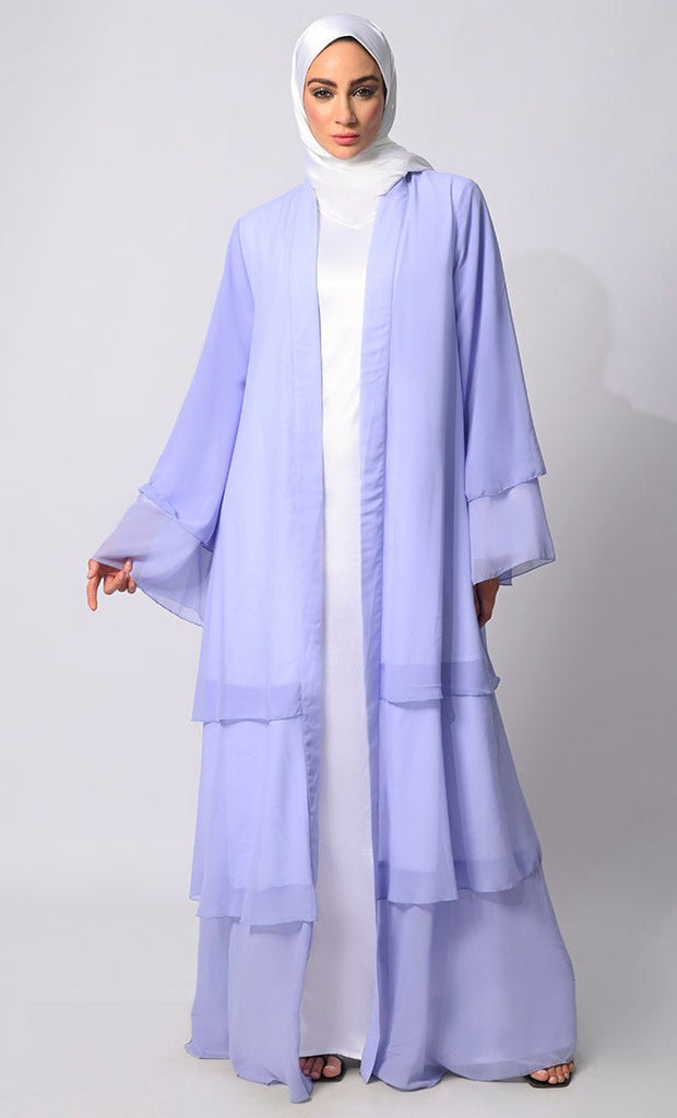 Elegance in Layers: Blue Tiered Shrug with Satin Lining - EastEssence.com