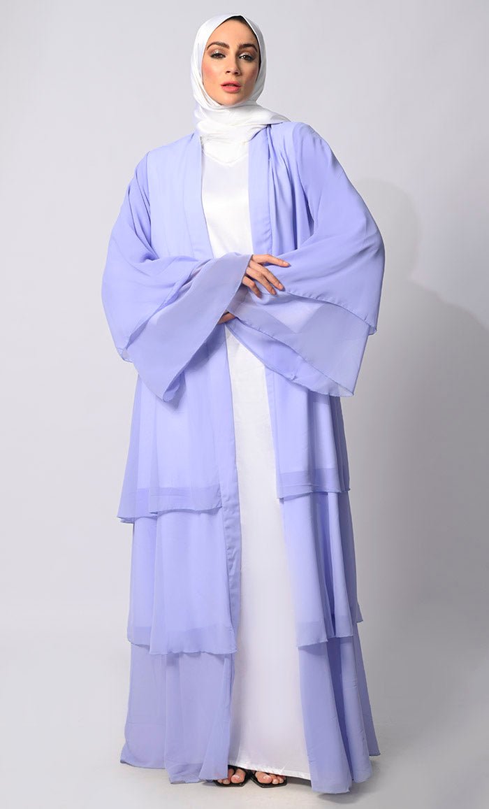 Elegance in Layers: Blue Tiered Shrug with Satin Lining - EastEssence.com