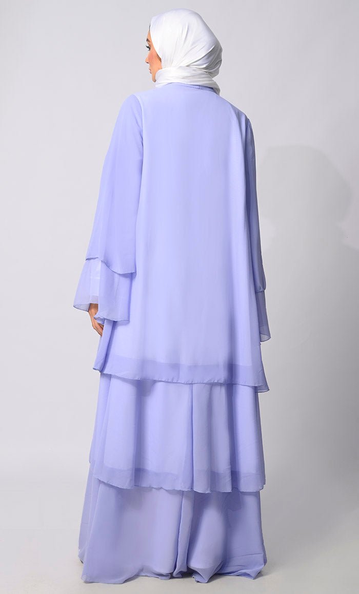Elegance in Layers: Blue Tiered Shrug with Satin Lining - EastEssence.com