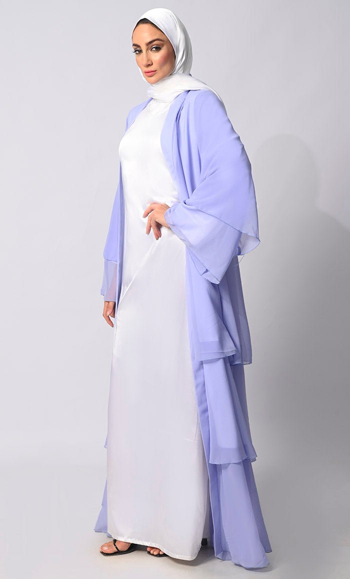 Elegance in Layers: Blue Tiered Shrug with Satin Lining - EastEssence.com