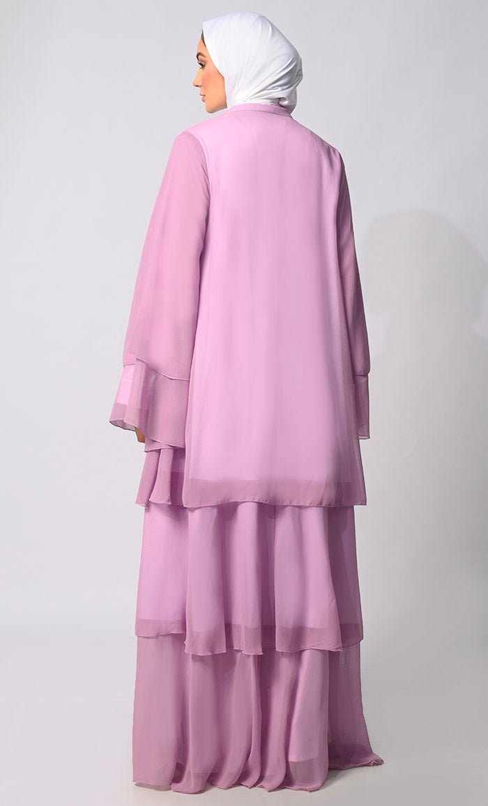 Elegance in Layers: LavendarTiered Shrug with Satin Lining - EastEssence.com