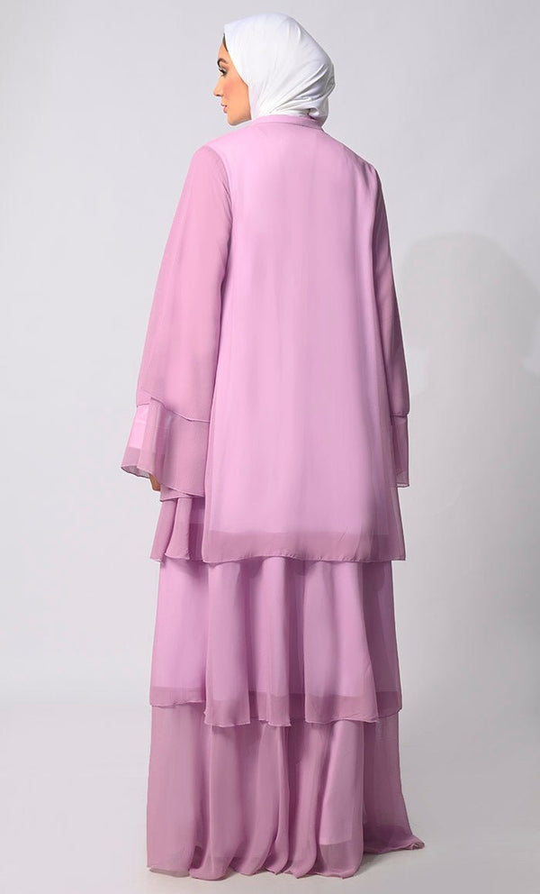 Elegance in Layers: LavendarTiered Shrug with Satin Lining - EastEssence.com