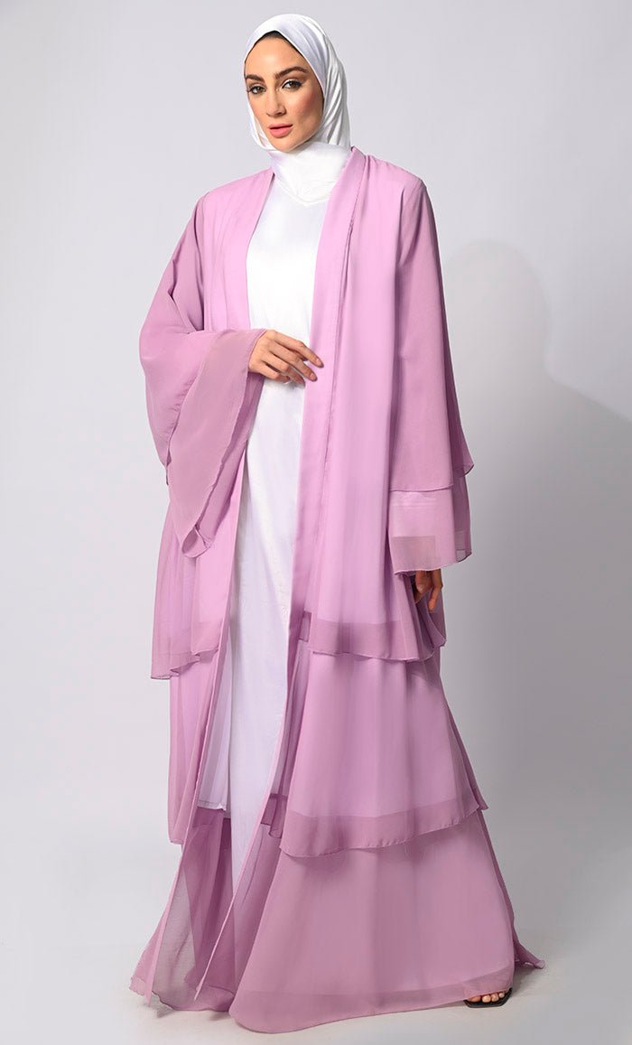 Elegance in Layers: LavendarTiered Shrug with Satin Lining - EastEssence.com