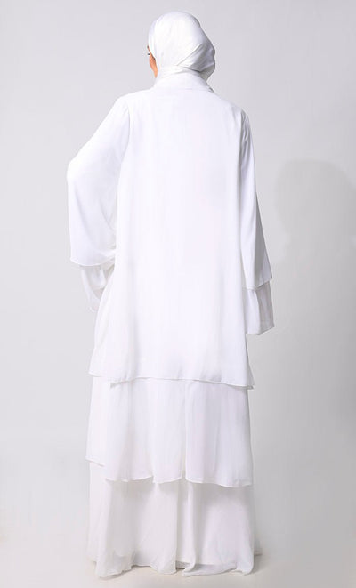 Elegance in Layers: White Tiered Shrug with Satin Lining - EastEssence.com