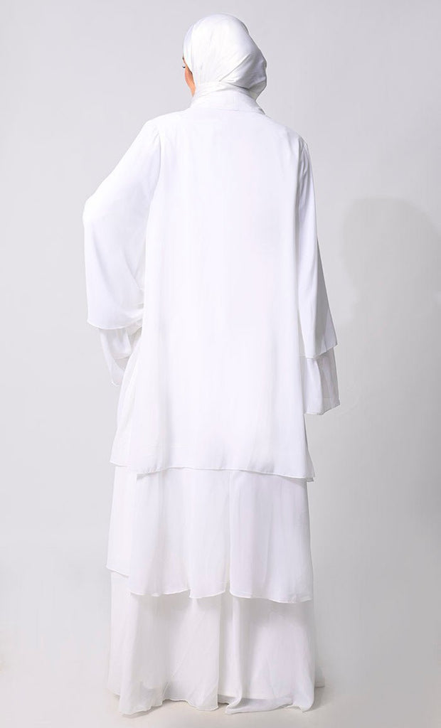 Elegance in Layers: White Tiered Shrug with Satin Lining - Final Sale - EastEssence.com