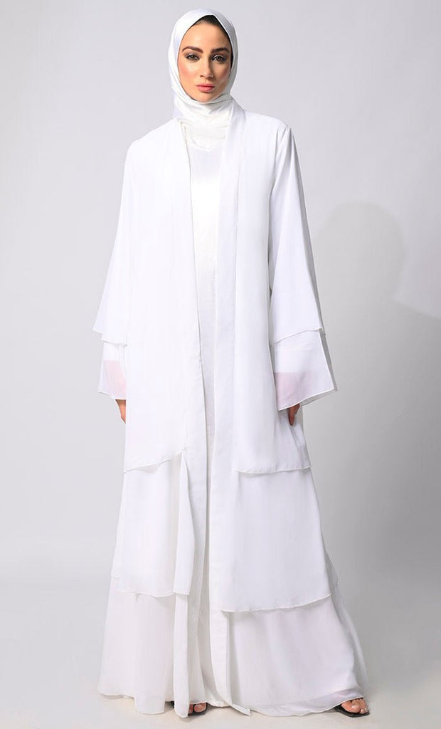 Elegance in Layers: White Tiered Shrug with Satin Lining - Final Sale - EastEssence.com