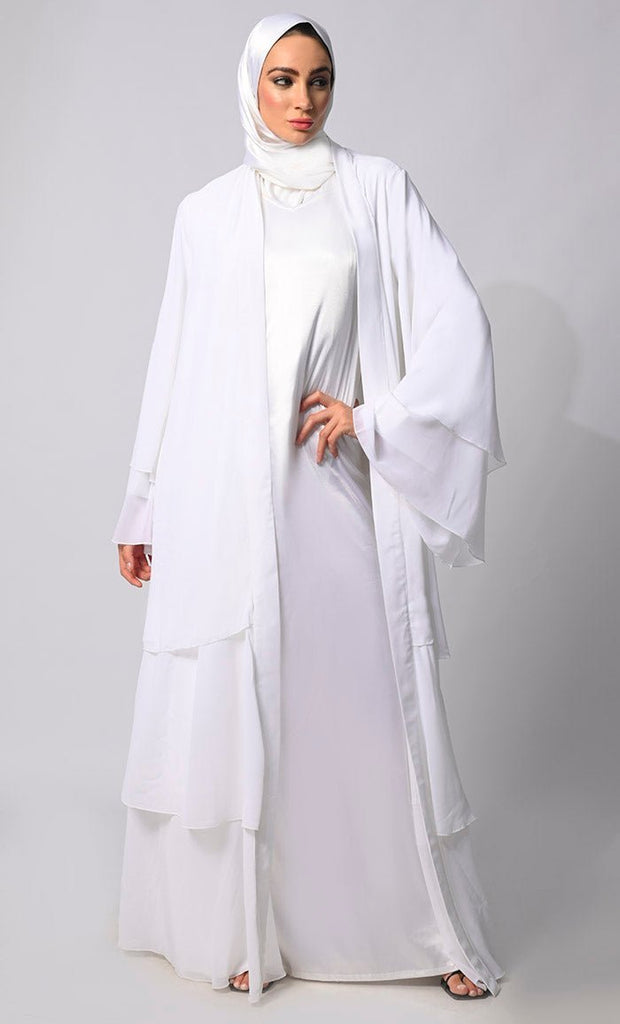 Elegance in Layers: White Tiered Shrug with Satin Lining - Final Sale - EastEssence.com