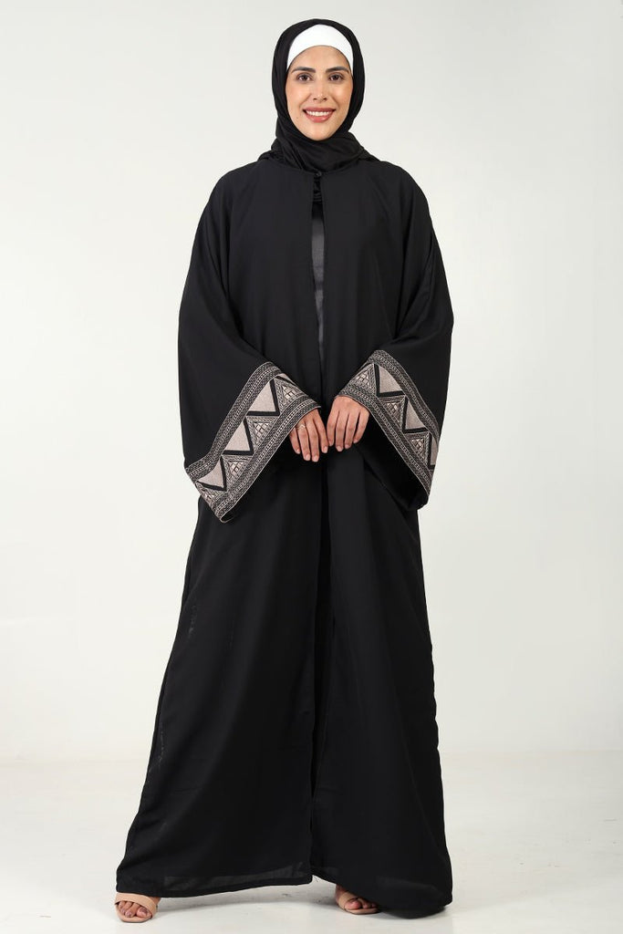 Elegant 2 - Piece Abaya Set – Embroidered Front - Open Shrug with Satin Inner - EastEssence.com