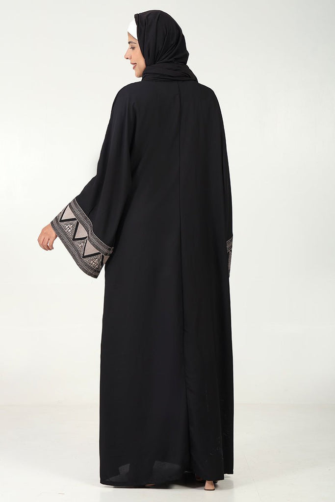 Elegant 2 - Piece Abaya Set – Embroidered Front - Open Shrug with Satin Inner - EastEssence.com