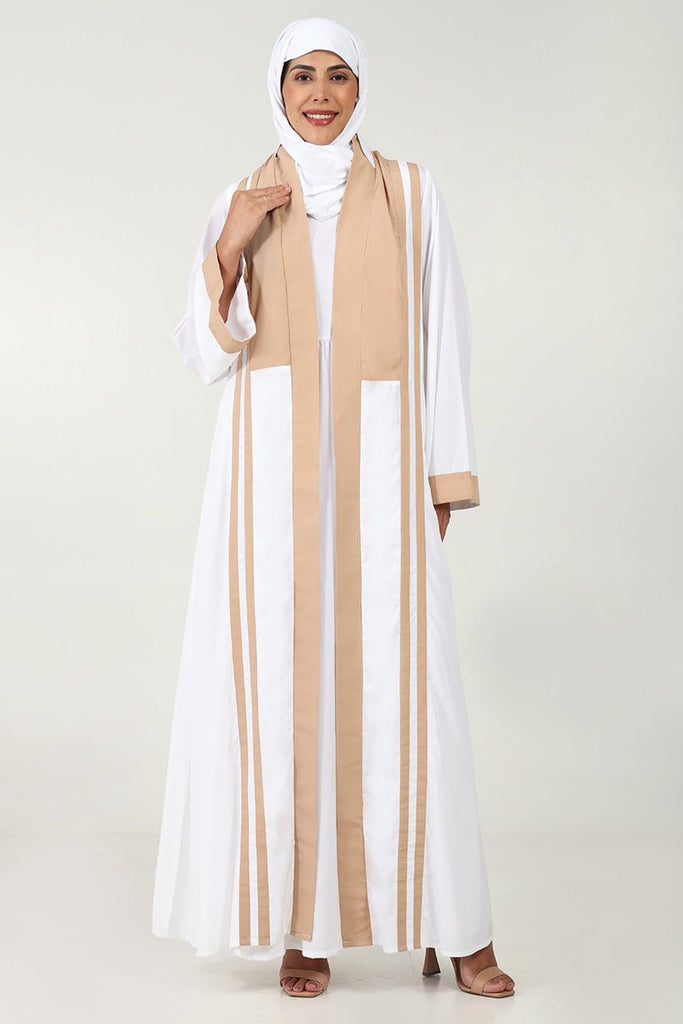 Elegant 2 - Piece Crepe Shrug Abaya with Contrast Detailing & Inner Lining - EastEssence.com