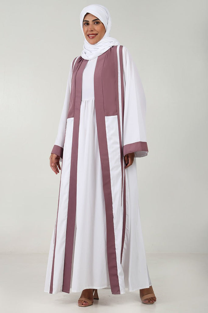 Elegant 2 - Piece Crepe Shrug Abaya with Contrast Detailing & Inner Lining - EastEssence.com