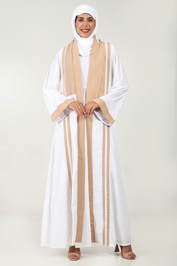Elegant 2 - Piece Crepe Shrug Abaya with Contrast Detailing & Inner Lining - EastEssence.com