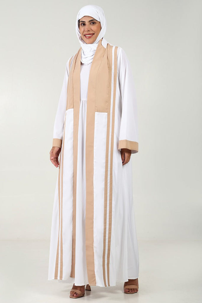 Elegant 2 - Piece Crepe Shrug Abaya with Contrast Detailing & Inner Lining - EastEssence.com