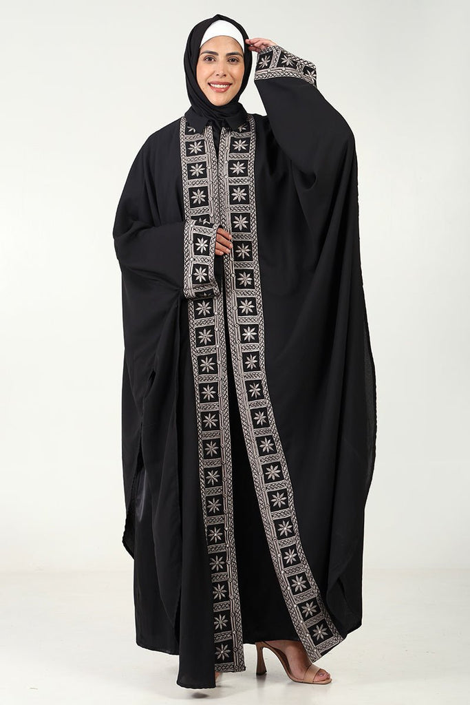 Elegant 2 - Piece Kaftan Abaya Set with Embroidered Front & Sleeves - EastEssence.com