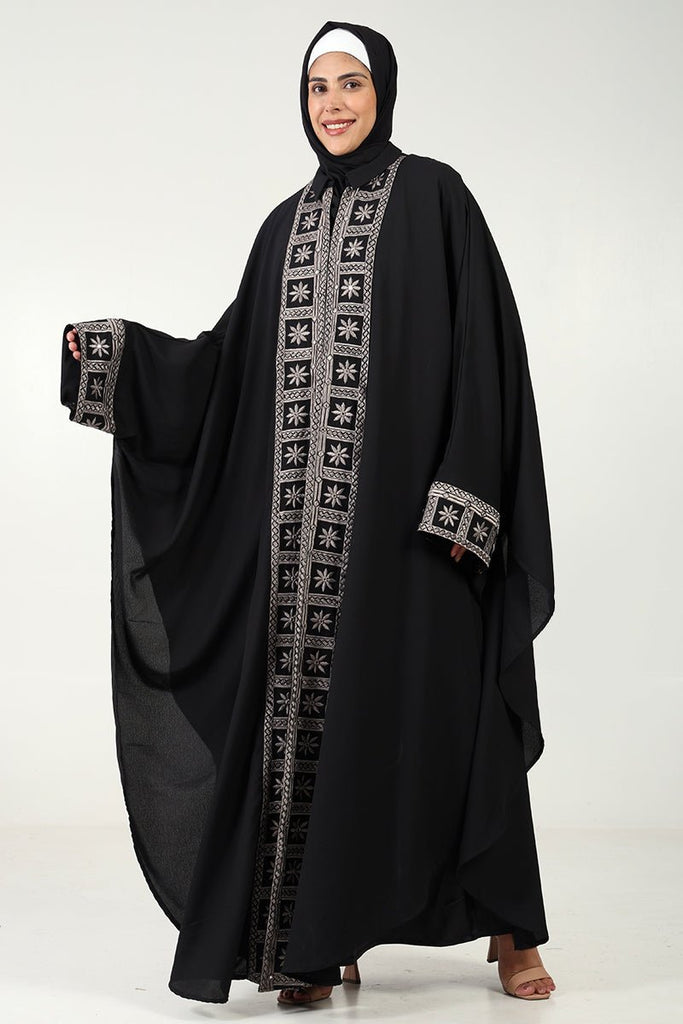 Elegant 2 - Piece Kaftan Abaya Set with Embroidered Front & Sleeves - EastEssence.com