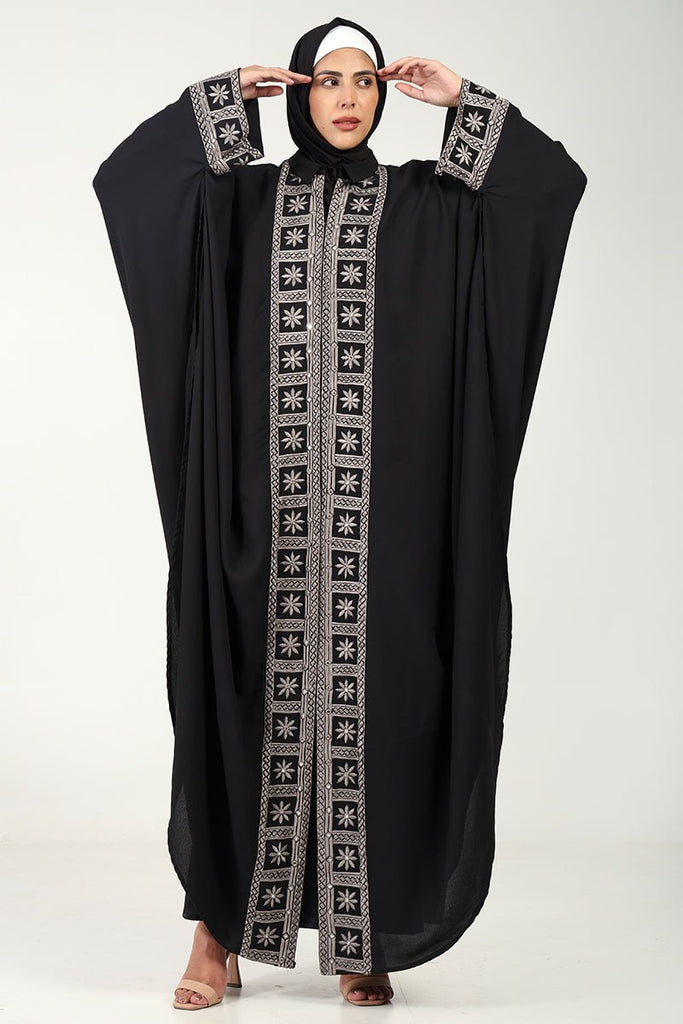 Elegant 2 - Piece Kaftan Abaya Set with Embroidered Front & Sleeves - EastEssence.com