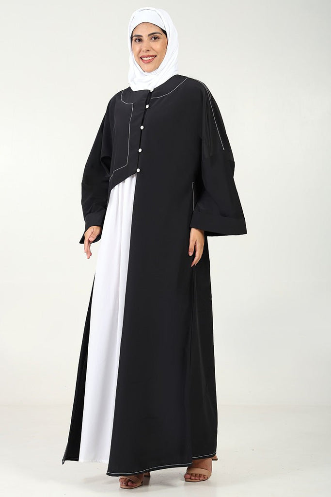 Elegant 2 - Piece Kashibo Abaya with Crepe Contrast Inner Lining - Black - EastEssence.com